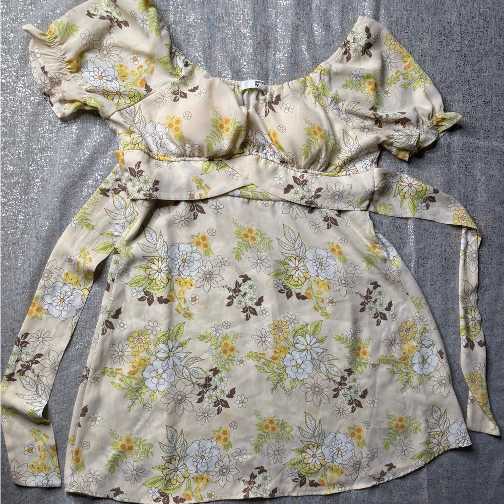 Floral Cream and Brown Women's Dress
